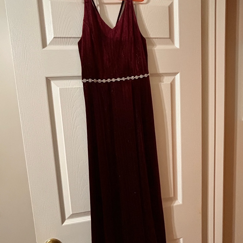 Speechless Burgundy Maxi Dress with Embellished Waist